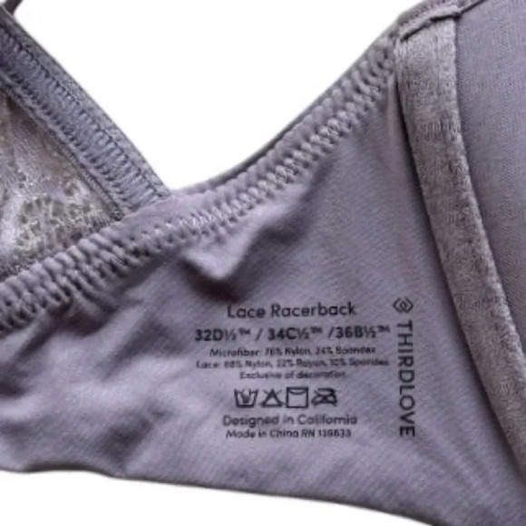 NWOT Thirdlove Lace Front Close Racerback Bra Mauve 34C 1/2 32D 1/2 36B 1/2 - Picture 5 of 5